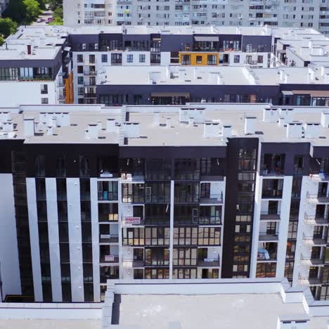 aerial view of apartment building. drone view of typical multi floor apartment buildings complex