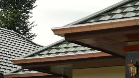 green ceramic tiles roofing exterior design, close up