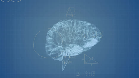 animación de ecuaciones matemáticas sobre un modelo digital del cerebro humano sobre un fondo negro