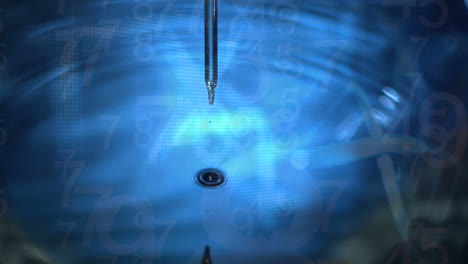 una animación temática de covid-19 que muestra un goteo de aguja causando ondas, simbolizando el impacto.