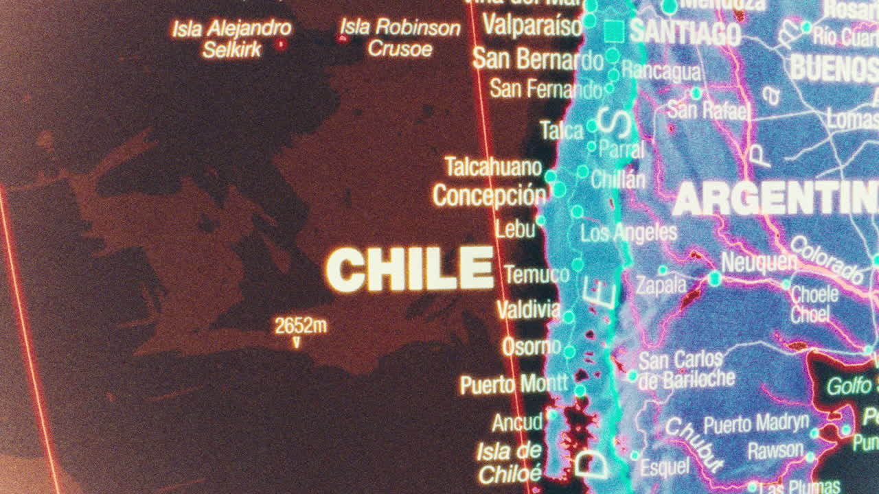 Close-Up Digital Map of Chile and Argentina