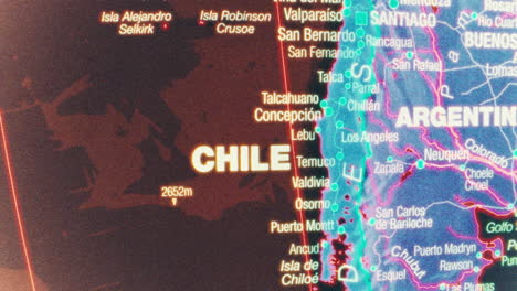 close-up digital map of chile and argentina