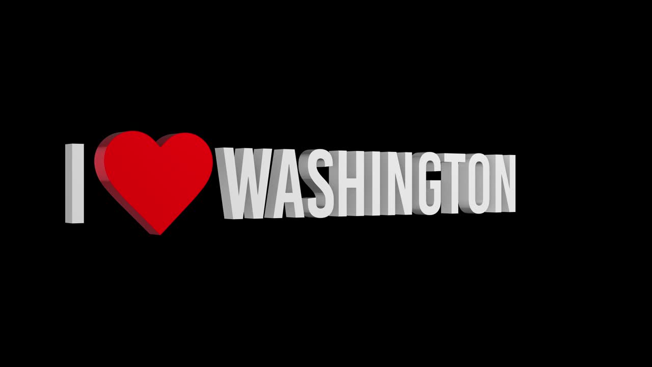 me encanta washington. texto y corazón en 3d. canal alfa