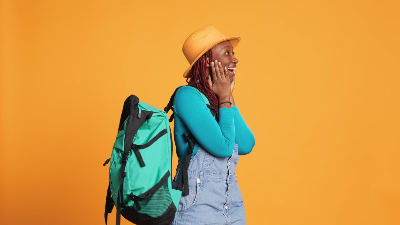 Excited tourist sightseeing on holiday