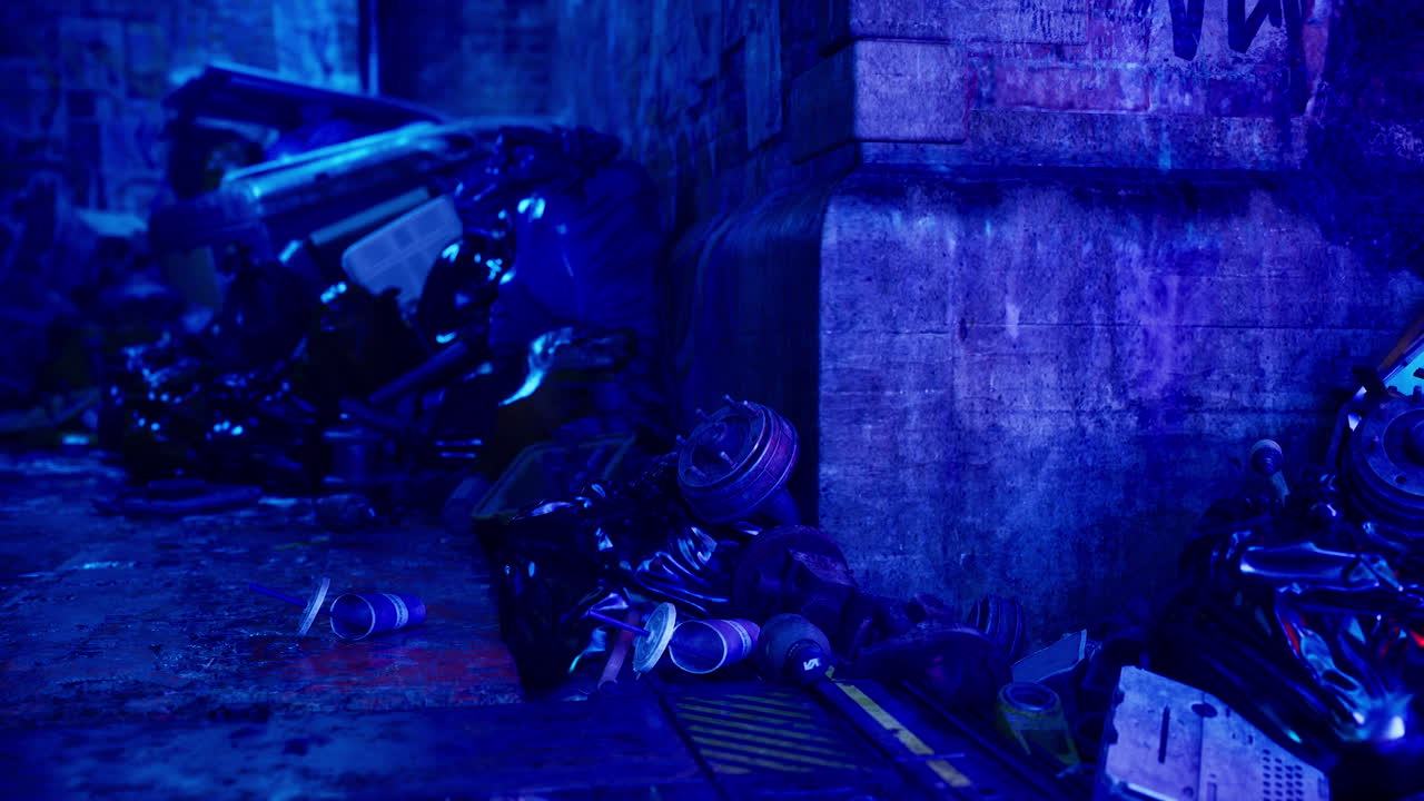 un callejón oscuro lleno de basura