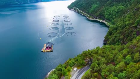 imágenes aéreas de granjas de pesca de salmón en noruega