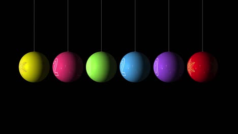 set looping realistic animation of the christmas and new year multicolored balls with a golden snowflake and text 2020. rotating decoration on white background. merry christmas and a happy new year! animation with alpha (transparent background)