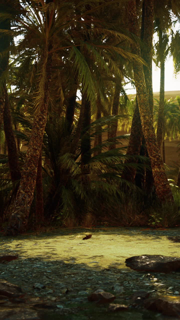 oasis sereno en el desierto: palmeras y aguas tranquilas
