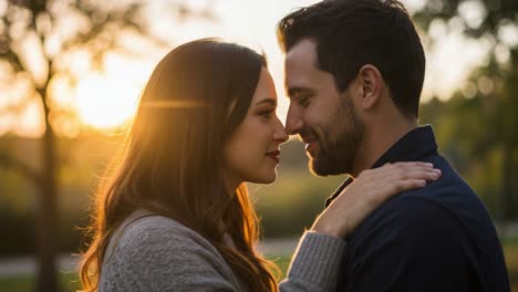 intimate evening moments: capturing the essence of love and connection between two people in a serene outdoor setting