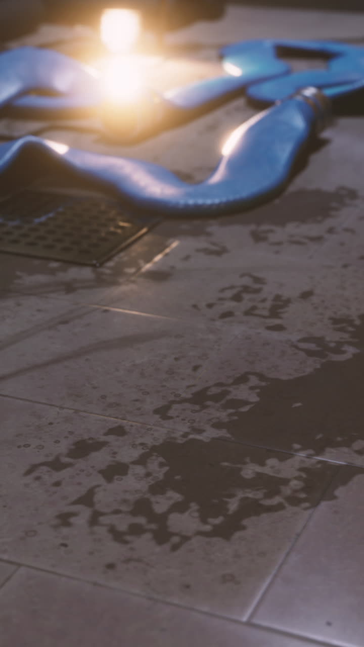 daño por agua en el suelo con manguera azul