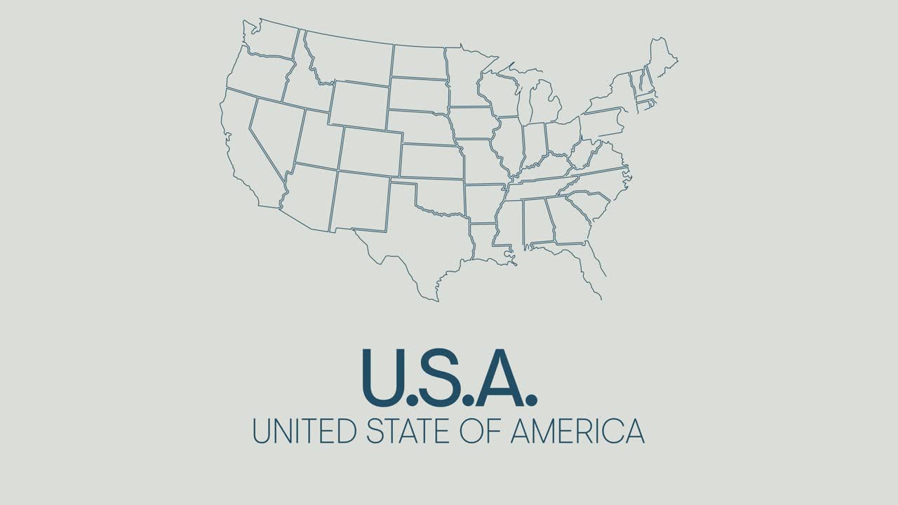 다양한 주를 보여주는 미국 지도 (animated usa contiguous lower 48 u.s. state map on an isolated chroma key background)