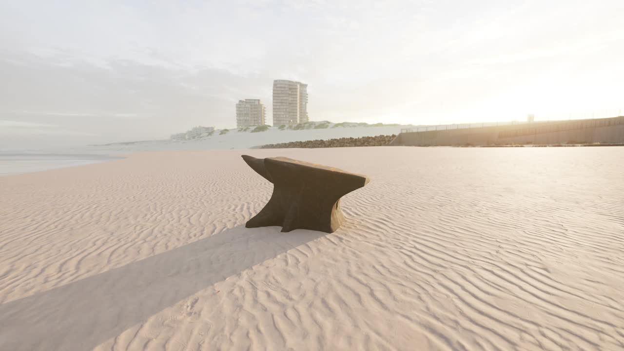 Old anvil on a sandy beach