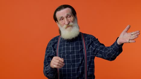 senior old bearded man pointing finger away asking to leave him alone strict boss firing, conflict