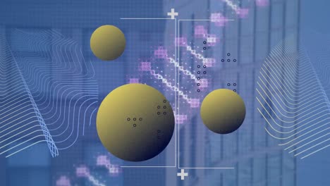 Animation-Von-Formen-Und-DNA-Strang-über-Dem-Stadtbild