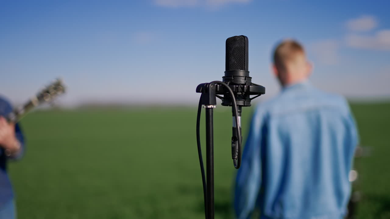 Musicians recording outdoors