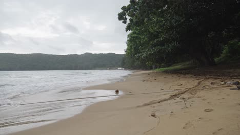 Malerische-Aussicht-Auf-Den-Strand-Von-Dam-Trau-Und-Die-Wellen,-Die-An-Einem-Bewölkten-Tag-In-Con-Dao,-Vietnam,-In-Die-Küste-Rollen