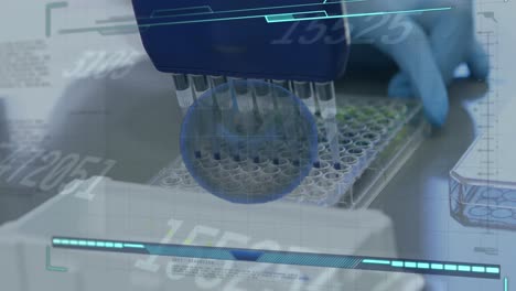 animation of red blood cell and numbers recording over laboratory