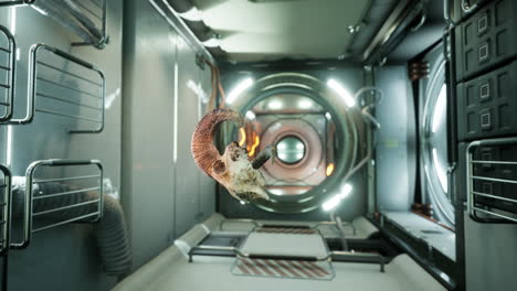 floating ram skull in a futuristic space ship corridor