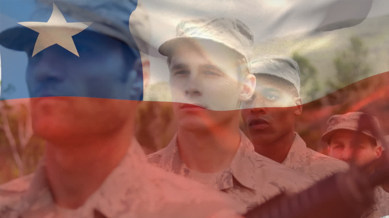 다양한 남성 군인 위에 칠레의  ⁇ 발의 애니메이션