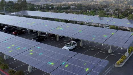 electricity moving through solar panel at a photovoltaic ev shelter - vfx animation