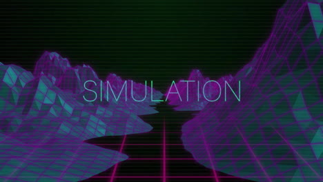 Animation of interference over simulation text and digital mountains on black background