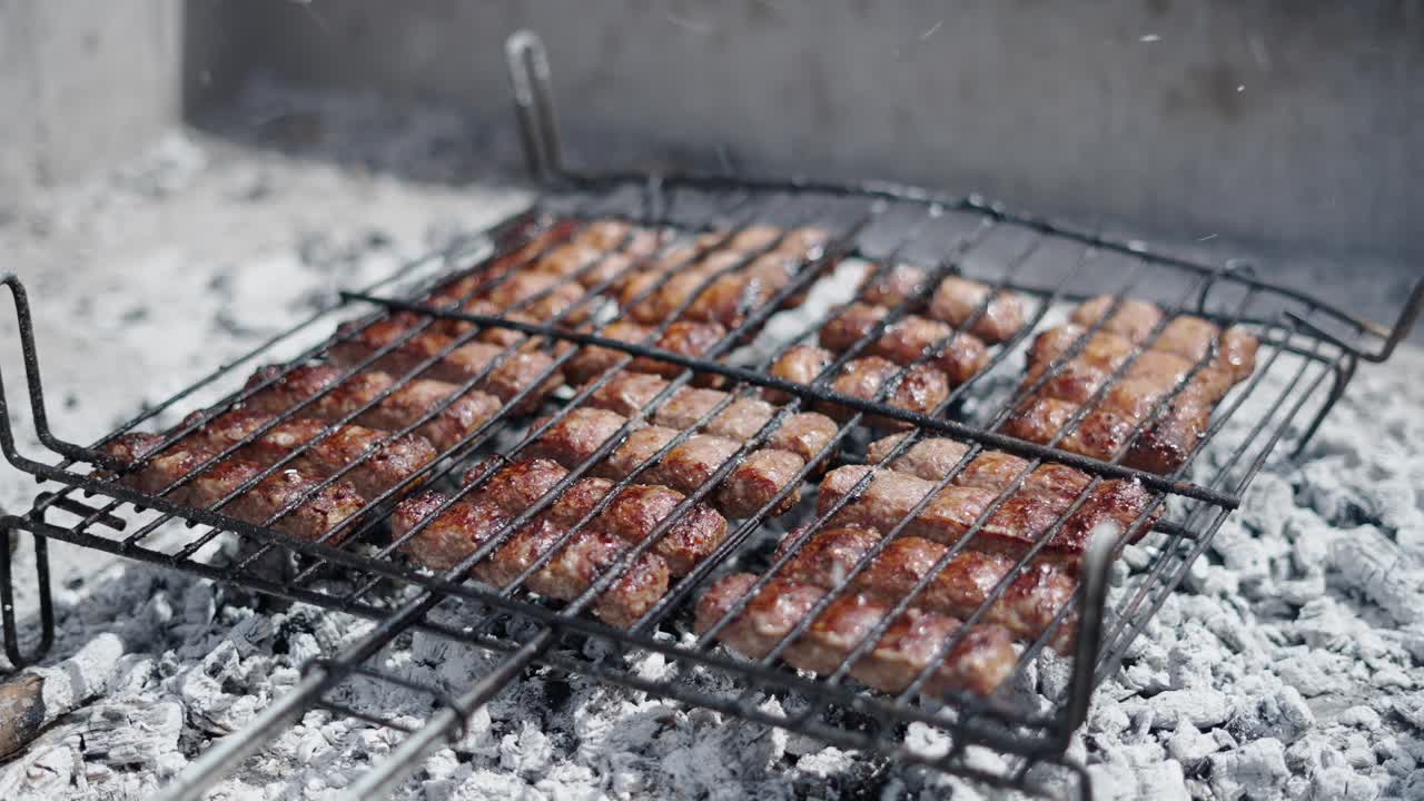 Meat grilling on a barbecue