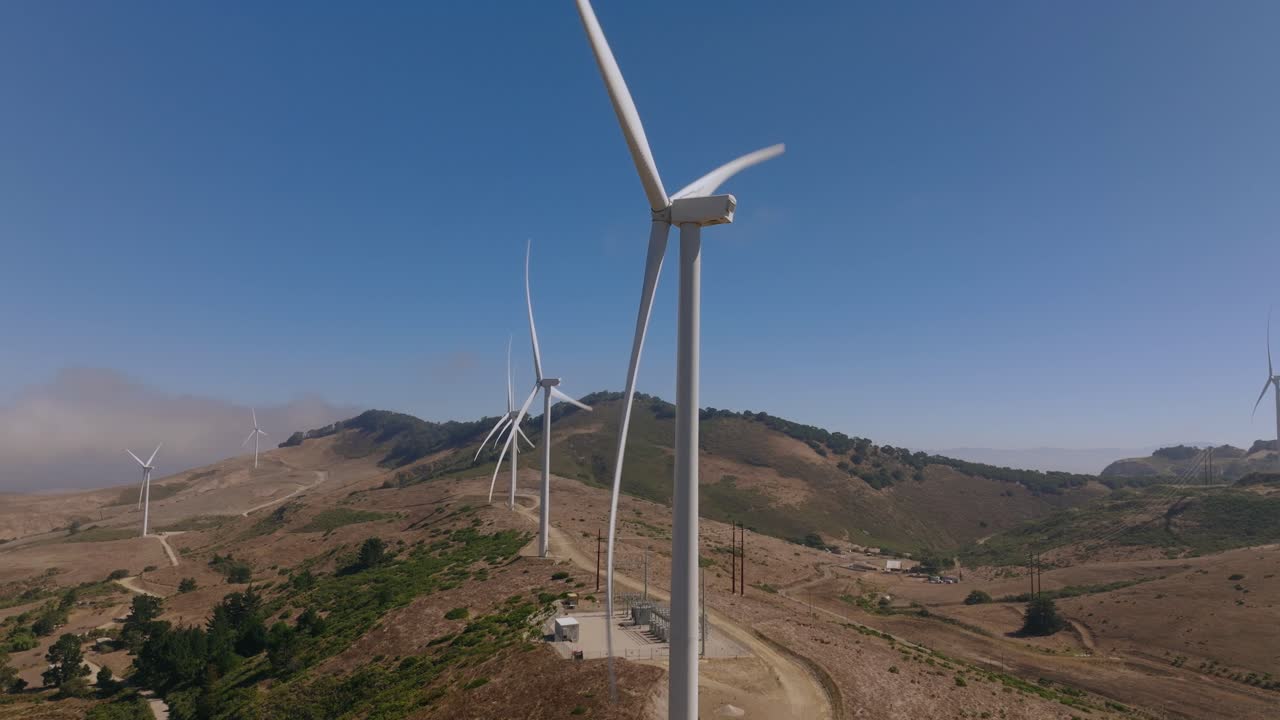 California wind turbines set against clear blue skies, sustainable energy