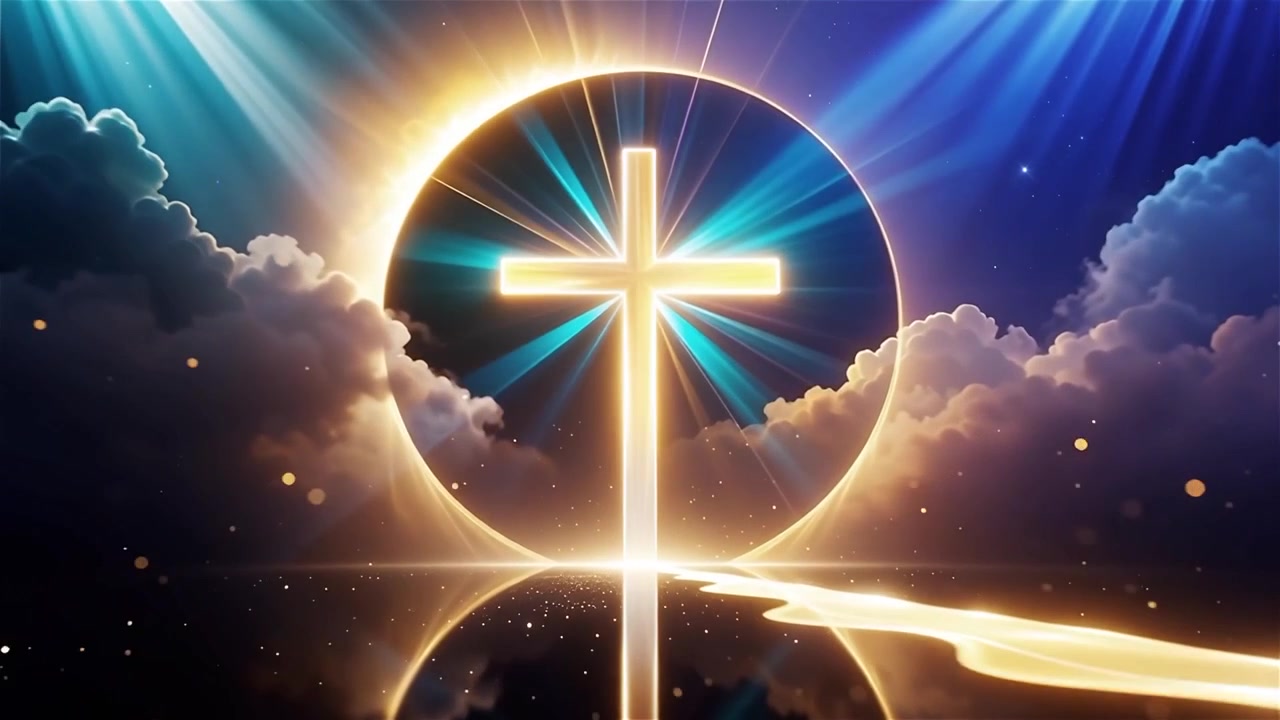 Croce Cristiana Luce Celestiale Sfondo per il Culto.