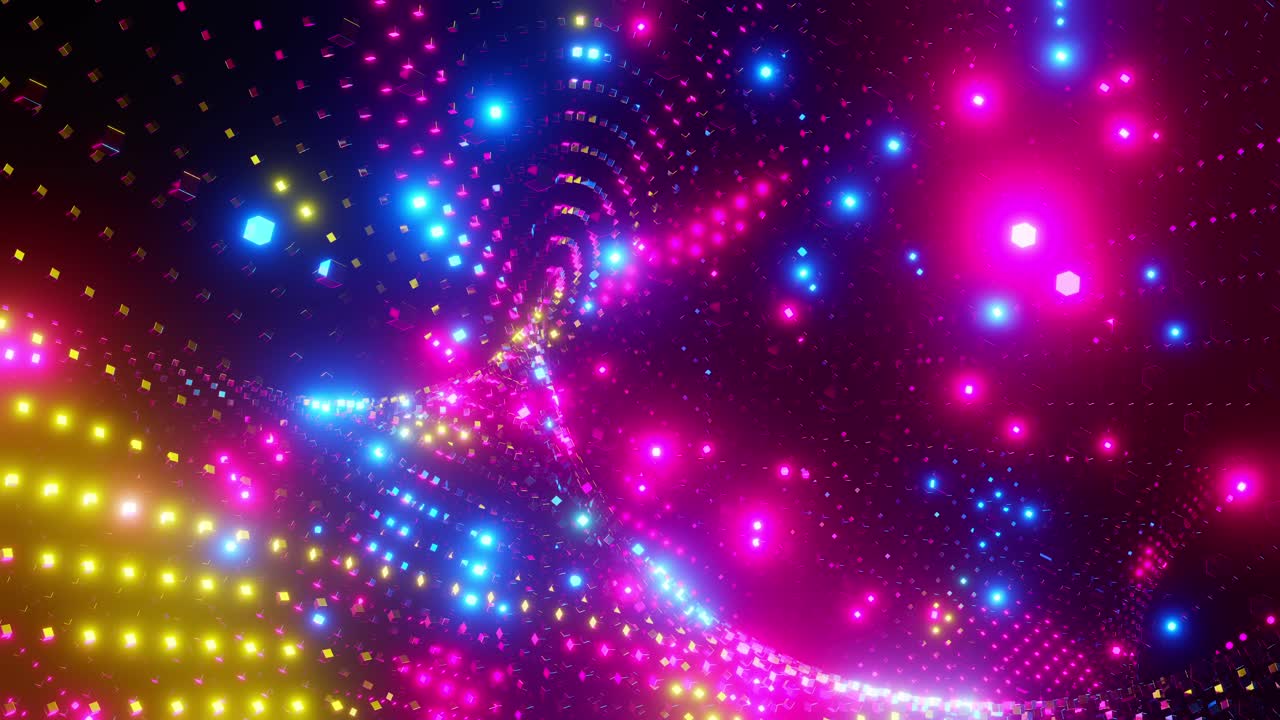 una colorida exhibición de luces y formas iluminadas con neón crea una escena visualmente llamativa. animación en bucle