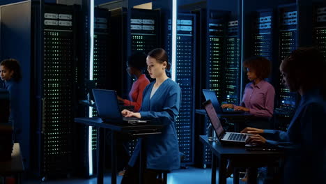 data center technicians working on servers