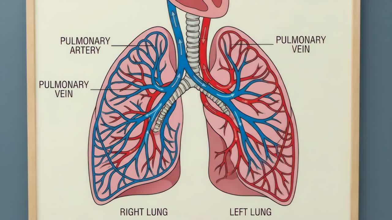 Diagramma dei polmoni umani con arterie e vene polmonari