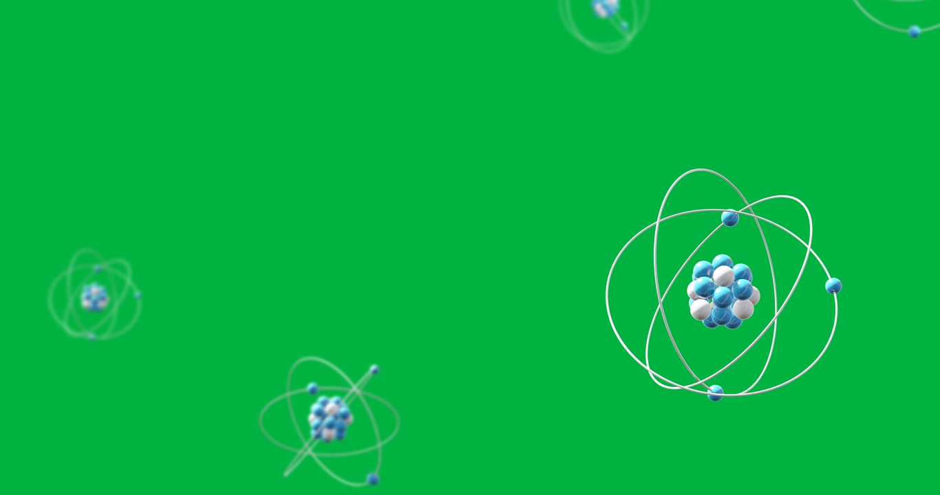 Animation of spinning atom icons over transparent background