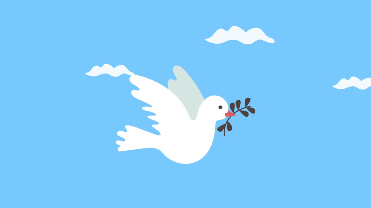 peace dove flying with branch animation
