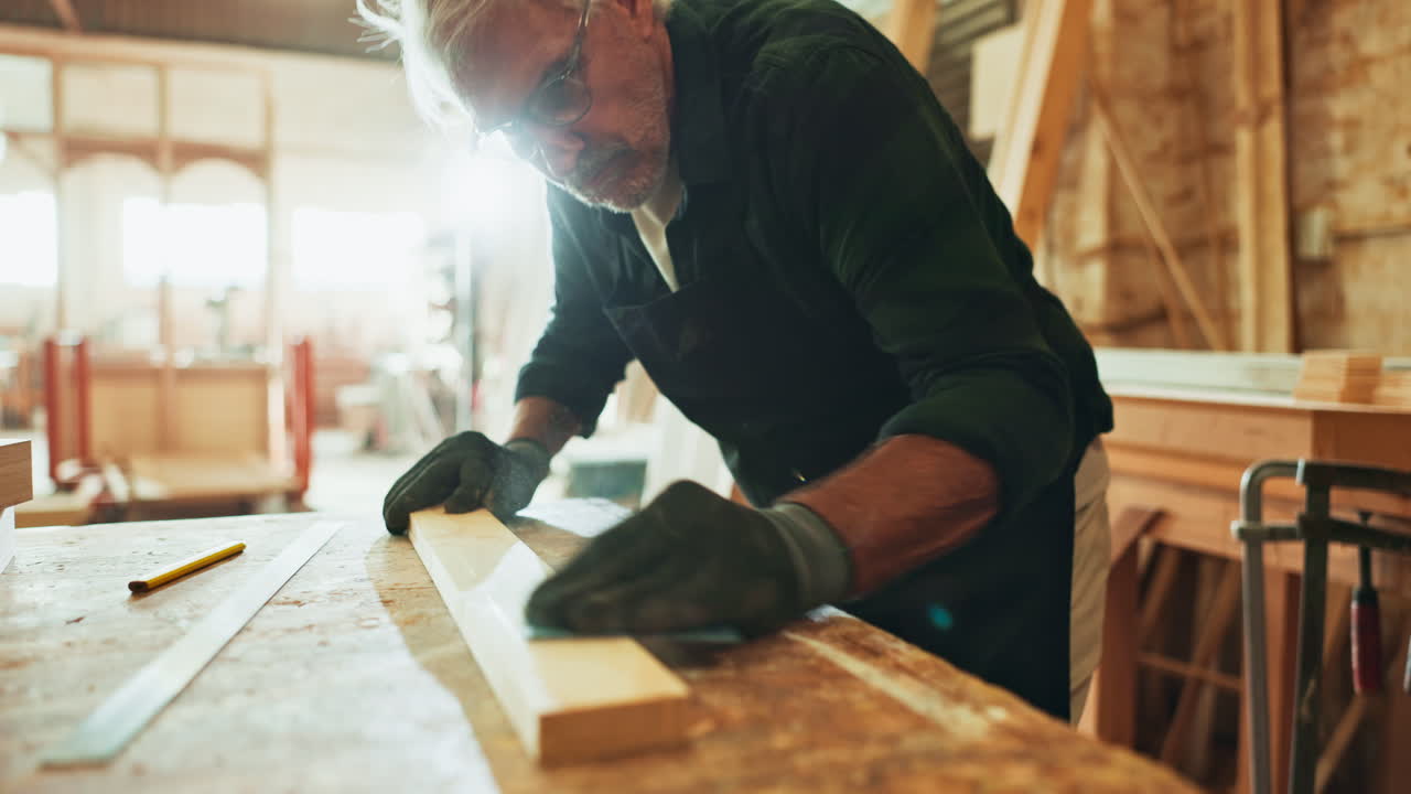 Senior carpenter working in his workshop