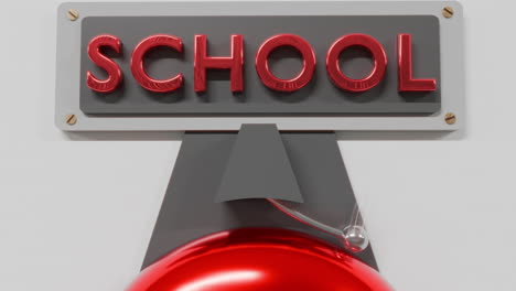 back to school text with ringing bell in class room