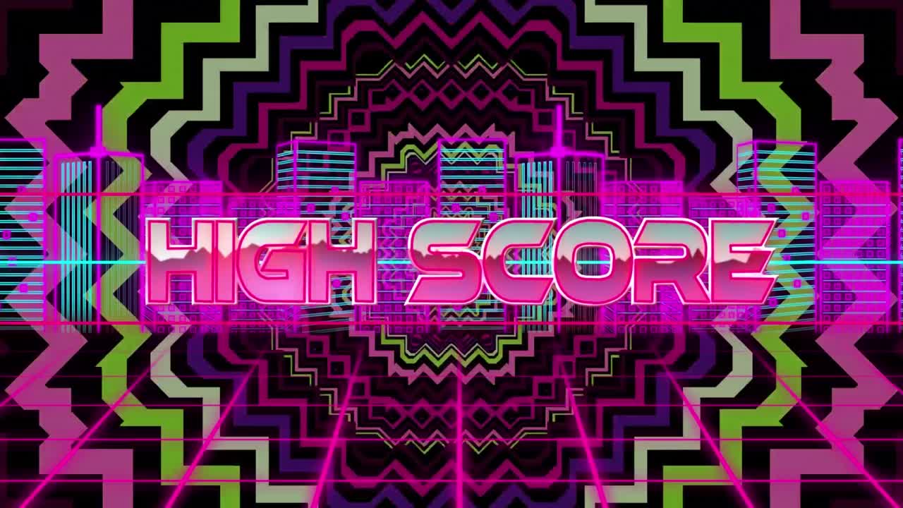 animación de la puntuación alta en el espacio caleidoscópico abstracto digital