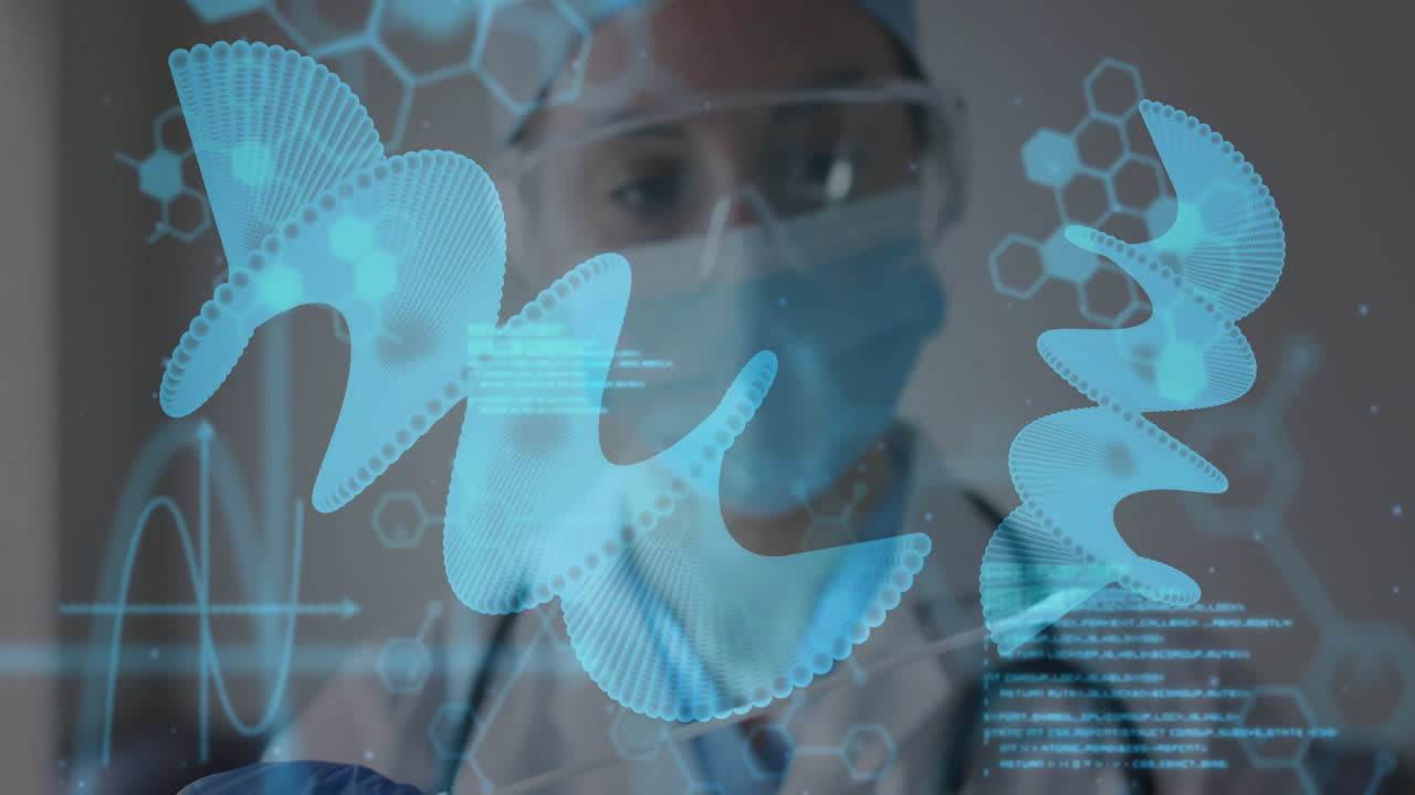 Analyzing DNA strand, medical professional processing data animation in laboratory