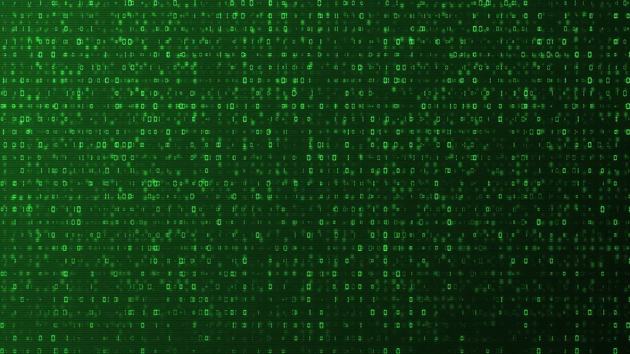 Green glowing animation shows endless flow of binary digits forming techstyle rain effect for themes