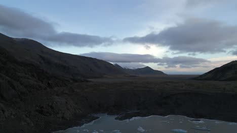 Iceland-Landscape-with-Icebergs-in-Lake-Aerial-View-at-Blue-Hour