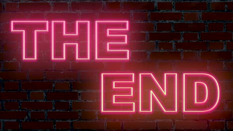 the end text font blinking in neon pink illuminated color, computer cinema effect