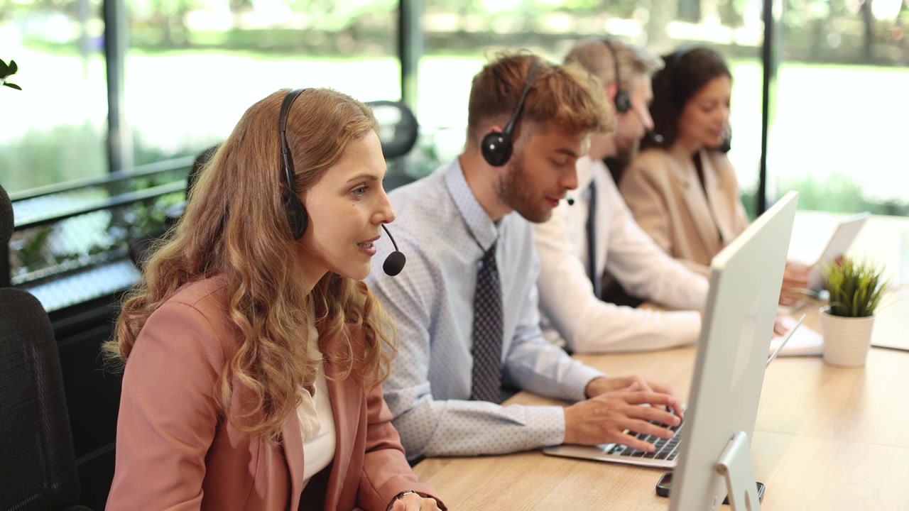 Team Eterogeneo di Call Center al Lavoro e in Comunicazione in Ufficio