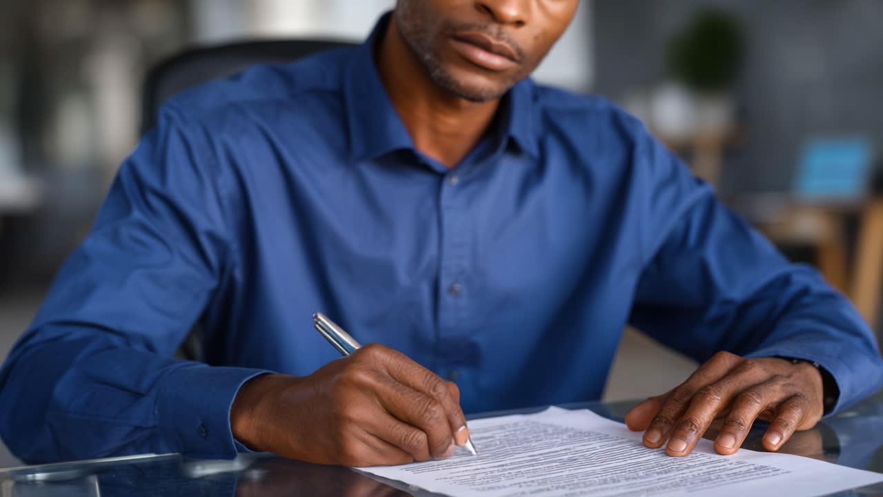 Individual Signing Document with Precision and Focus, Showcasing Intention and Commitment in Professional Environment, Engaging in Important Transaction or Agreement