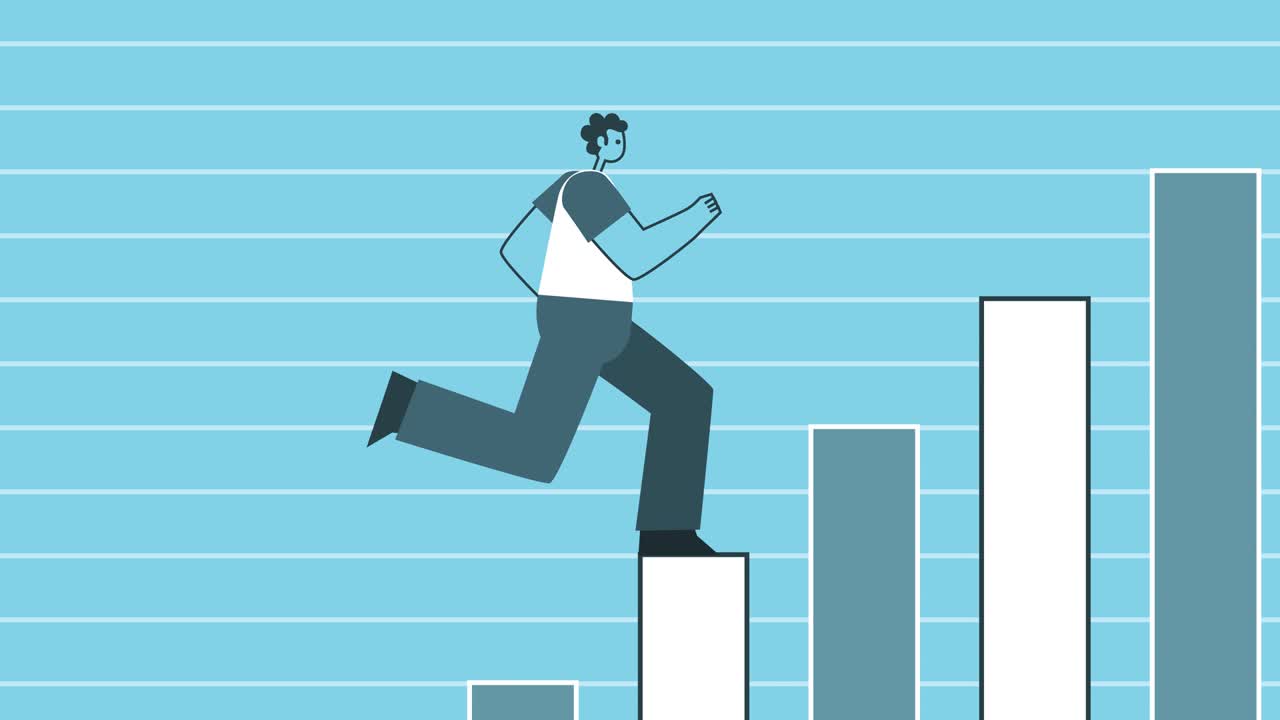 Flat man character runs up the schedule. Career Growth and Business Concepts. Flat Design Cartoon Character Isolated Loop 2d Animation