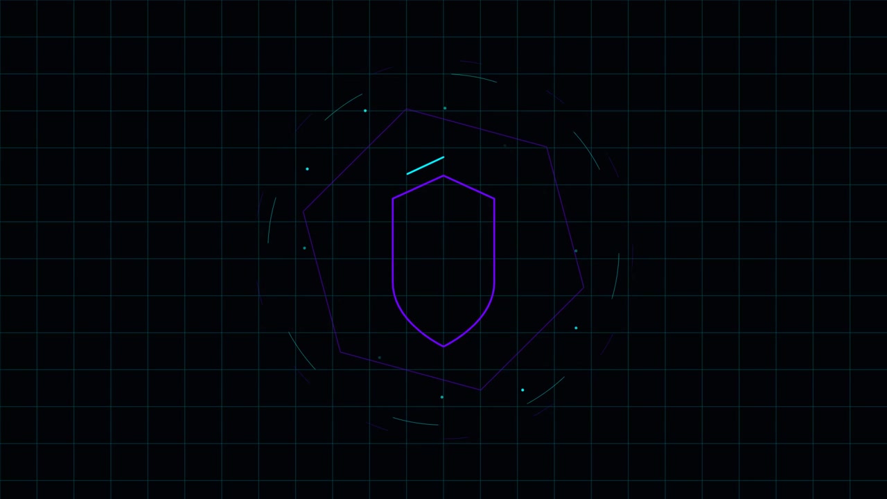 Digital Shield Icon Animation with Futuristic Grid Background