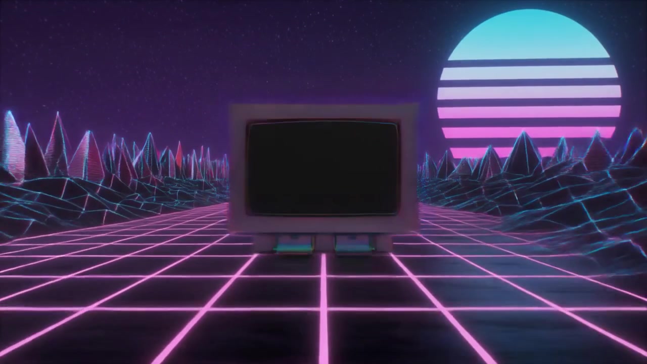 Televisione Retro Synthwave con Effetti Glitch Digitali