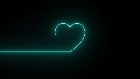 colorful abstract heart line neon blazing symbol sign on black background. heart beat neon line glowing moving motion.