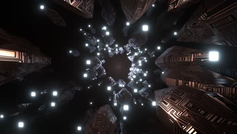 4k 3d animation. flight in abstract sci-fi tunnel seamless loop. futuristic motion graphics, high tech background