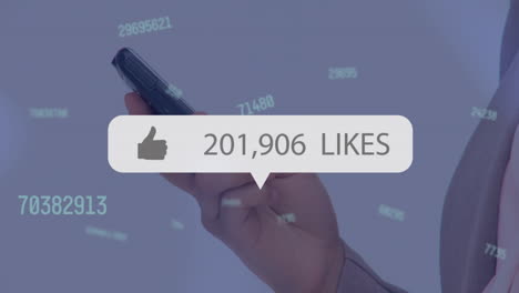 animación de número creciente y como el icono sobre la mano utilizando el teléfono inteligente