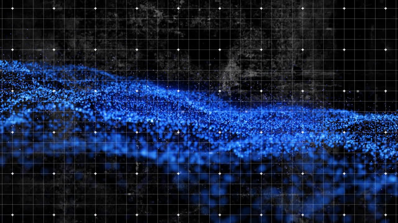 Flowing blue digital wave animation over grid background with glowing points