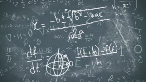 animación digital de símbolos y fórmulas matemáticas flotando contra ecuaciones matemáticas en bl